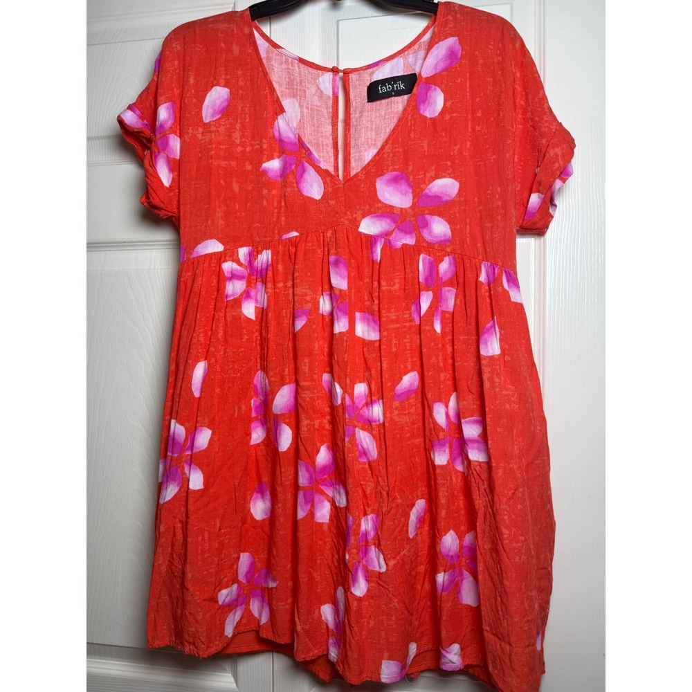 Fab'rik Orange Floral V-Neck Babydoll Romper Dress‎ Small